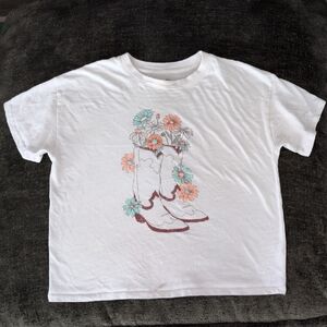 SO White Kids Tee with Floral Boot Design